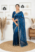 eal Blue Fendy Silk Saree with Intricate Handwork Embroidery – Designer Party Wear