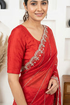 Red Fendy Silk Saree with Intricate Handwork Embroidery – Designer Party Wear