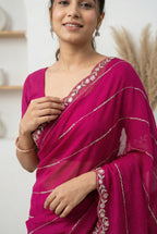 Rani Pink Rangoli Silk Saree with Real Mirror Work Border & Sequin Detailing | Party Wear