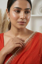 Rust Orange Georgette Saree with Handcrafted Pearl & Sequin Border
