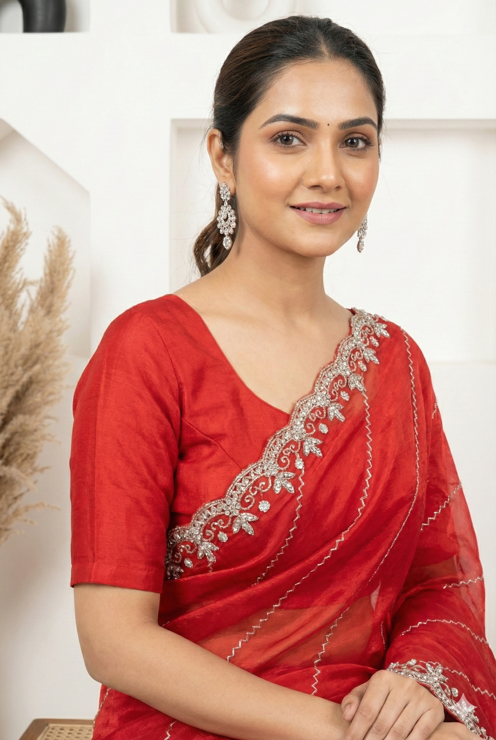 Red Fendy Silk Saree with Intricate Handwork Embroidery – Designer Party Wear