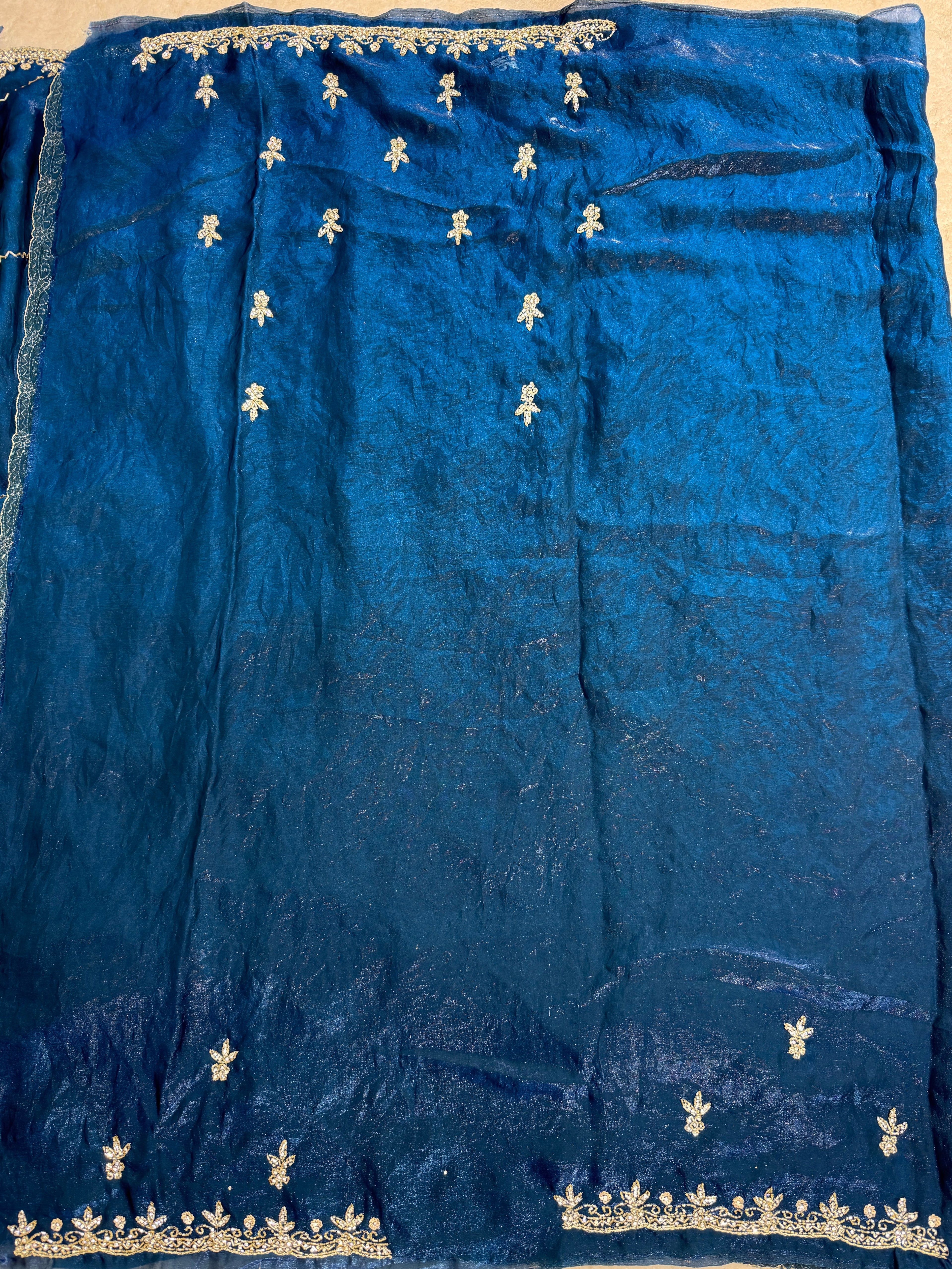 eal Blue Fendy Silk Saree with Intricate Handwork Embroidery – Designer Party Wear
