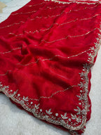 Red Fendy Silk Saree with Intricate Handwork Embroidery – Designer Party Wear