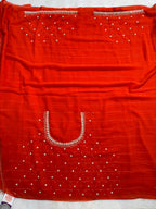 Rust Orange Georgette Saree with Handcrafted Pearl & Sequin Border