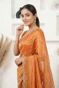 Royal Zari Women's Rust Orange Fendy Silk Saree with Elegant Handwork Butti