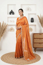 Royal Zari Women's Rust Orange Fendy Silk Saree with Elegant Handwork Butti