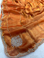 Royal Zari Women's Rust Orange Fendy Silk Saree with Elegant Handwork Butti