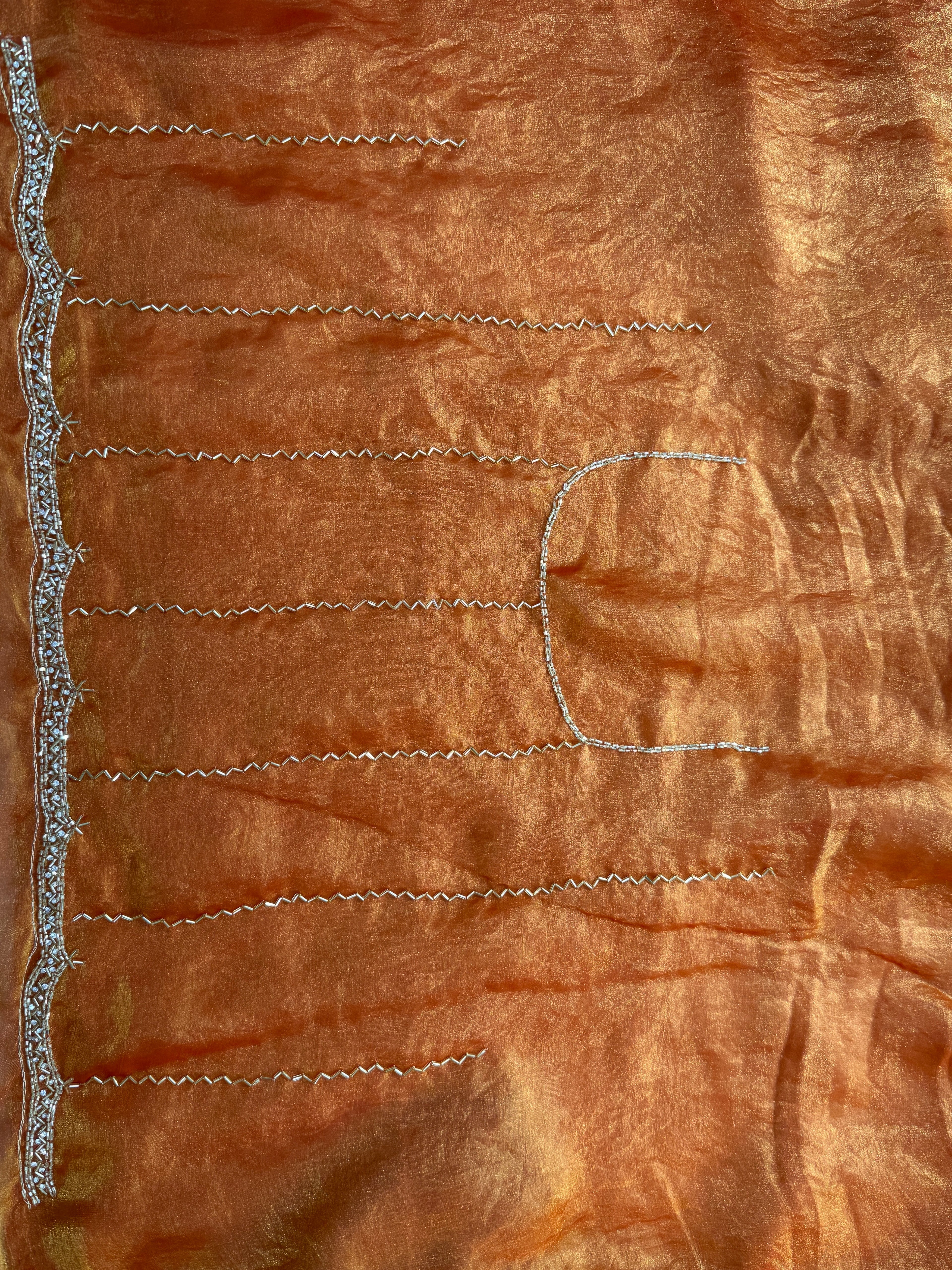 Royal Zari Women's Rust Orange Fendy Silk Saree with Elegant Handwork Butti