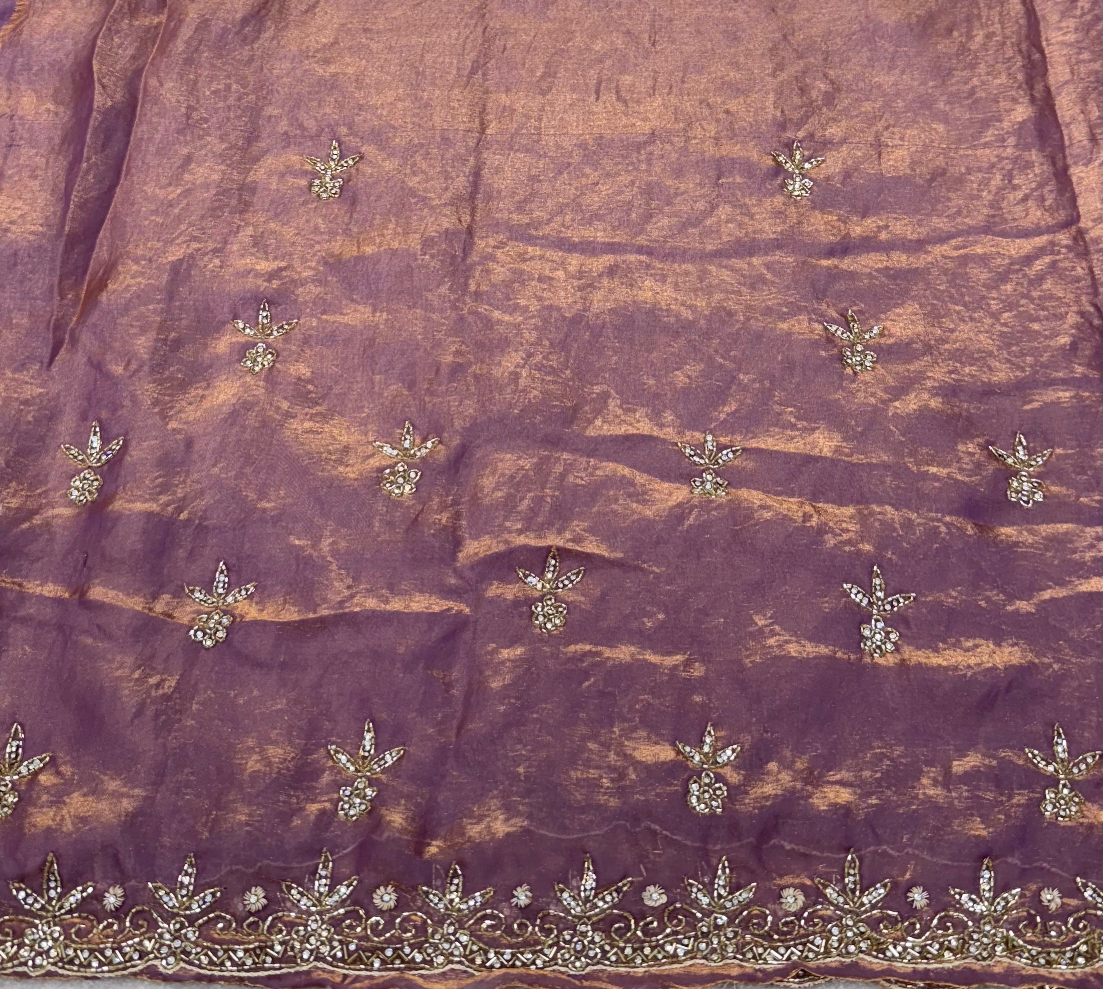 Exquisite Mauve Fendy Silk Saree with Intricate Gold Handwork & Cutdana Embroidery | Designer Party Wear