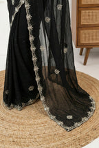 Royal Zari Exclusive: Black Georgette Handwork Saree with Unstitched Blouse
