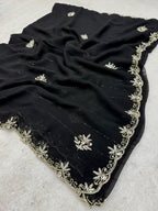 Royal Zari Exclusive: Black Georgette Handwork Saree with Unstitched Blouse