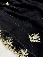 Royal Zari Exclusive: Black Georgette Handwork Saree with Unstitched Blouse