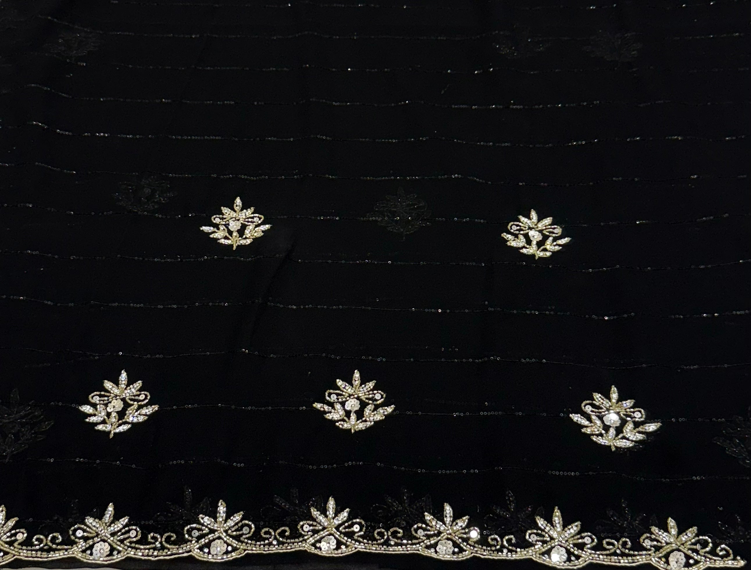 Royal Zari Exclusive: Black Georgette Handwork Saree with Unstitched Blouse