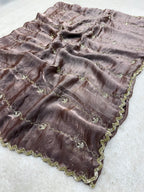 Stunning Copper: Fendy Silk Saree with Exquisite Zardosi Handwork