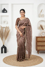 Stunning Copper: Fendy Silk Saree with Exquisite Zardosi Handwork