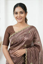 Stunning Copper: Fendy Silk Saree with Exquisite Zardosi Handwork