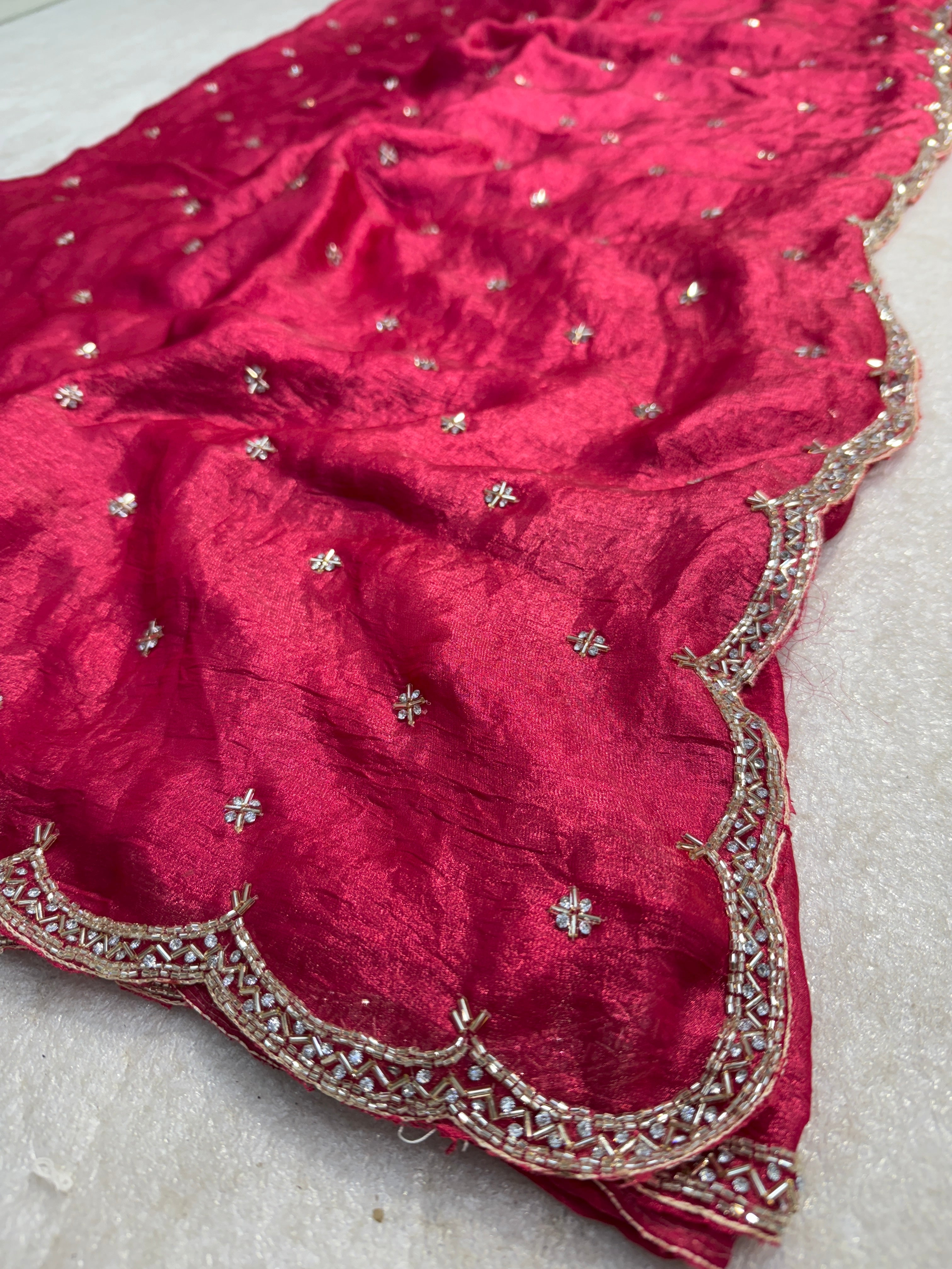 Cerise Pink Fendy Silk With Hand Embellished Zardozi Border And Butti Work Saree For Women