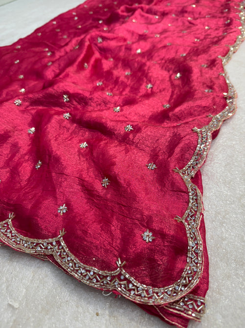 Cerise Pink Fendy Silk With Hand Embellished Zardozi Border And Butti Work Saree For Women