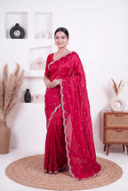 Cerise Pink Fendy Silk With Hand Embellished Zardozi Border And Butti Work Saree For Women