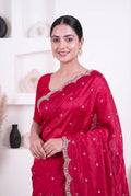 Cerise Pink Fendy Silk With Hand Embellished Zardozi Border And Butti Work Saree For Women
