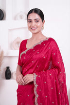 Cerise Pink Fendy Silk With Hand Embellished Zardozi Border And Butti Work Saree For Women