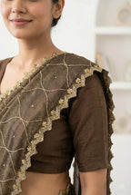 Coffee Brown Hand Embroidered Moss Georgette Easy Drape Party Wear Saree For Women